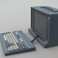 Vintage Desktop Computer With CRT Monitor Separate Keyboard Classic Gray Blue Textured Design