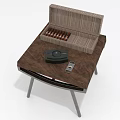 Open Wooden Box With Cigars On Table And Ashtray Lighter 3d model