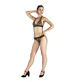 Woman in Black Lace Bikini Posing with High Heels on Gray Background