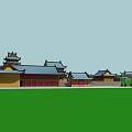Traditional Chinese Ancient Architecture with Multiple Buildings Tiered Roofs Overhanging Eaves and Courtyard