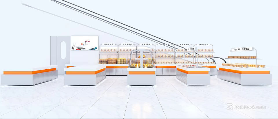 Modern Dessert Shop Interior With Glass Display Cases Fresh Desserts And Pastry Counters 3d model 