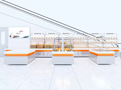 Modern Dessert Shop Interior With Glass Display Cases Fresh Desserts And Pastry Counters 3d model