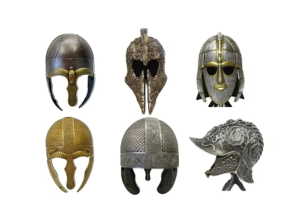 Collection Of Medieval Helmet Silhouettes With Various Vintage Styles And Intricate Designs 3d model