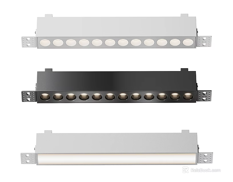 Sleek Linear Downlights Spotlights Featuring Multiple Round Lamps in White Black and Silver Designs 3d model 
