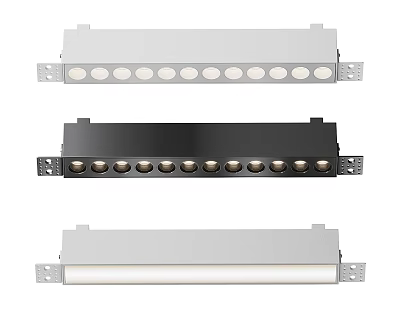 Sleek Linear Downlights Spotlights Featuring Multiple Round Lamps in White Black and Silver Designs 3d model