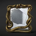 Golden Coiled Snake Frame Surrounding Cracked Mirror Reflective Surface 3d model