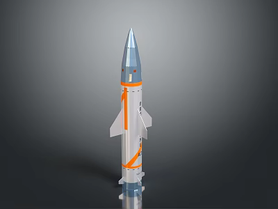 Sleek Silver Missile Weapon With Orange Stripes Pointed Nose And Tail Fins 3d model