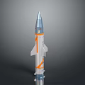 Sleek Silver Missile Weapon With Orange Stripes Pointed Nose And Tail Fins