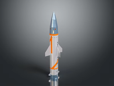 Sleek Silver Missile Weapon With Orange Stripes Pointed Nose And Tail Fins 3d model