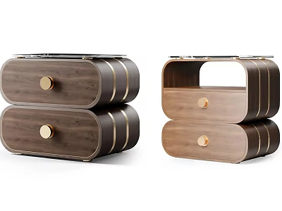 Modern Wooden Bedside Tables With Gold Knobs And Drawer Design 3d model