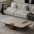 Modern Living Room Sofa And Coffee Table Set With Light Fabric And Wooden Legs