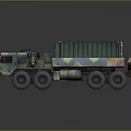 Camouflaged Military Truck With Green Cargo Container And Multi Wheeled Structure