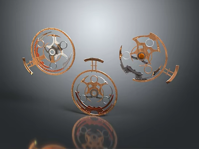 Intelligent Machine Three Precision Mechanical Units With Circular Gears And Metallic Framework 3d model