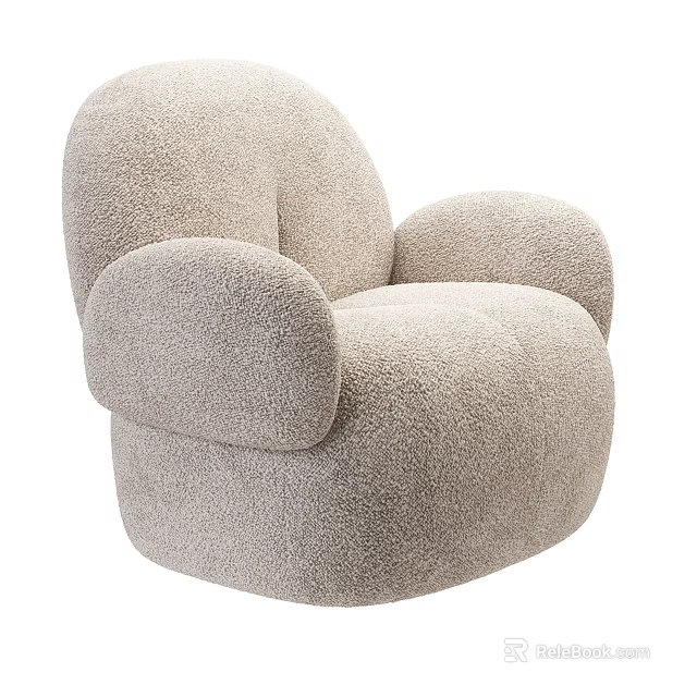 Comfortable Beige Plush Single Sofa With Round Shape And Wide Armrests Design 3d model 