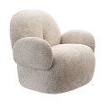 Comfortable Beige Plush Single Sofa With Round Shape And Wide Armrests Design