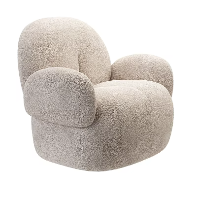 Comfortable Beige Plush Single Sofa With Round Shape And Wide Armrests Design 3d model