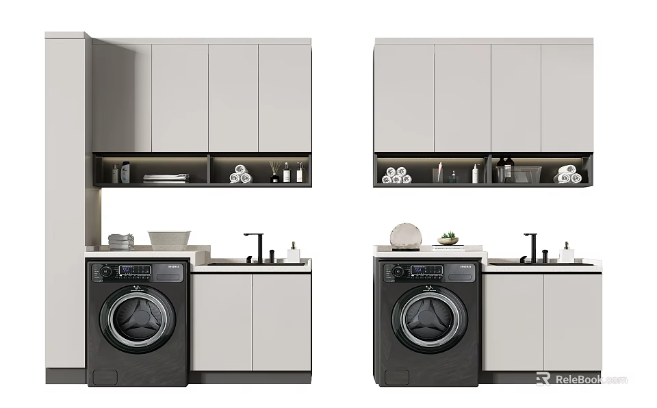 Modern Bathroom Cabinet With Washing Machine Storage Shelves Towels And Toiletries 3d model 