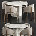 Modern Round Dining Table Set With Marble Tabletop And Upholstered Chairs With Metal Legs