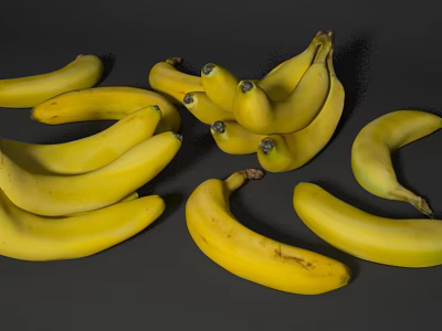 Fresh Ripe Yellow Bananas Scattered With Bunch On Dark Background 3d model