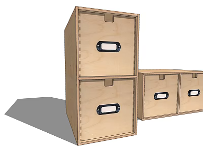 Wooden Storage Lockers With Handle Design Stacked And Side By Side Arrangement 3d model