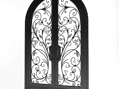 Intricate Iron Arched Double Doors With Curly Pattern Designs For Architectural Decor 3d model