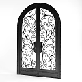 Intricate Iron Arched Double Doors With Curly Pattern Designs For Architectural Decor 3d model