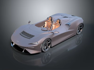 Silver Convertible Sports Car with Two Brown Seats and Sleek Design on Dark Background 3d model
