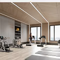 Bright Modern Fitness Studio With Treadmills Exercise Bikes And Yoga Mats On Wooden Flooring