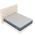 Double Bed with Beige Tufted Headboard White Textured Mattress and Navy Blue Frame