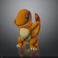Orange Cartoon Charmander Creature 3D Model Holding Red Flame With Green Eyes Yellow Belly
