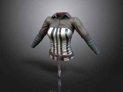 Stylish Striped Long Sleeve Top With Belt And Collar Detail For Daily Use 3d model