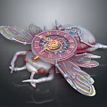 Detailed 3D Mechanical Insect Clock With Intricate Gears And Colorful Textured Wings