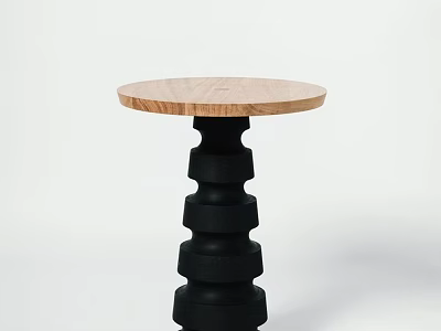 Modern Minimalist Wooden Side Table With Black Layered Stacked Base And Round Top 3d model