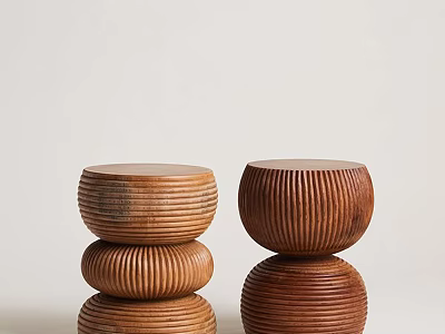 Modern Wooden Coffee Table With Ribbed Design And Stacked Structure For Living Room 3d model