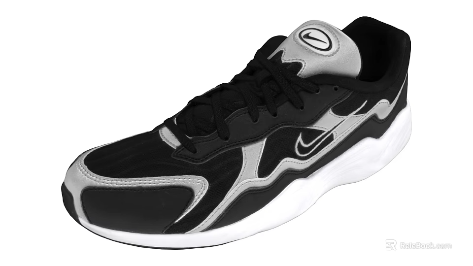 Stylish Black Gray Athletic Shoes With White Sole And Wave Pattern Design 3d model 