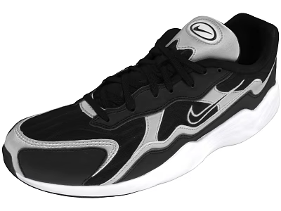 Stylish Black Gray Athletic Shoes With White Sole And Wave Pattern Design 3d model