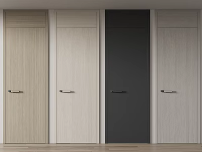 Modern Flush Doors In Light Wood Black White With Sleek Handles Design 3d model