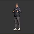 Smiling Man Wearing Blue Hoodie Gray Pants White Sneakers Giving Thumbs Up Against Gray Background