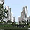 High-Rise Residential Community With Greenery Lawn Pathways And Street Lamps