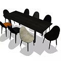 Modern Long Dining Table With Black And Orange Chairs Set For Home 3d model