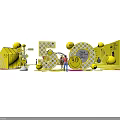 Yellow Smiley Face Themed Play Structures With Various Shapes And Interactive Elements 3d model