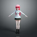 Game Movie Character 3D Model With Pink Long Hair White Top And Black Skirt