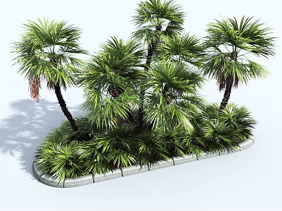Road Facilities with Palm Trees and Landscaped Curb Greenery Design 3d model