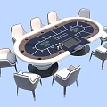 Oval Entertainment Table with Eight Comfortable Chairs Green Gaming Surface and Chips