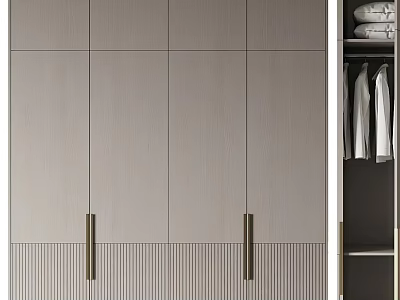 Modern Minimalist Wardrobe Design With Light Gray Wooden Doors And Metal Handles 3d model