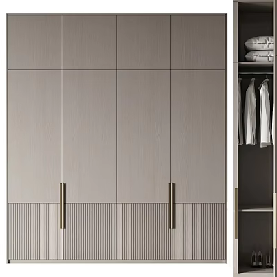 Modern Minimalist Wardrobe Design With Light Gray Wooden Doors And Metal Handles 3d model