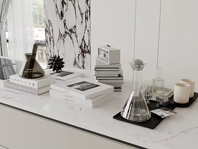 Elegant Modern Minimalist Desktop Decor With Books Glassware And Candles 3d model
