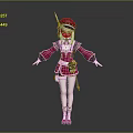 Anime Style Game Character In Red Uniform With Pink Hair And White Gloves