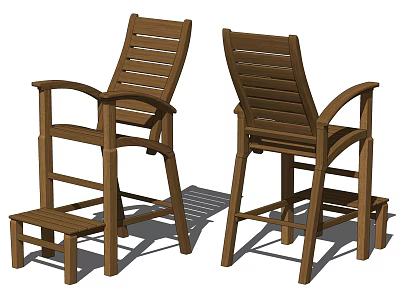 Brown Wooden Outdoor Leisure Chairs With Armrests Slatted Backrests And Footstools 3d model