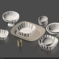 White Dinnerware Set Including Bowls Plates Cups And Serving Tray For Kitchen 3d model